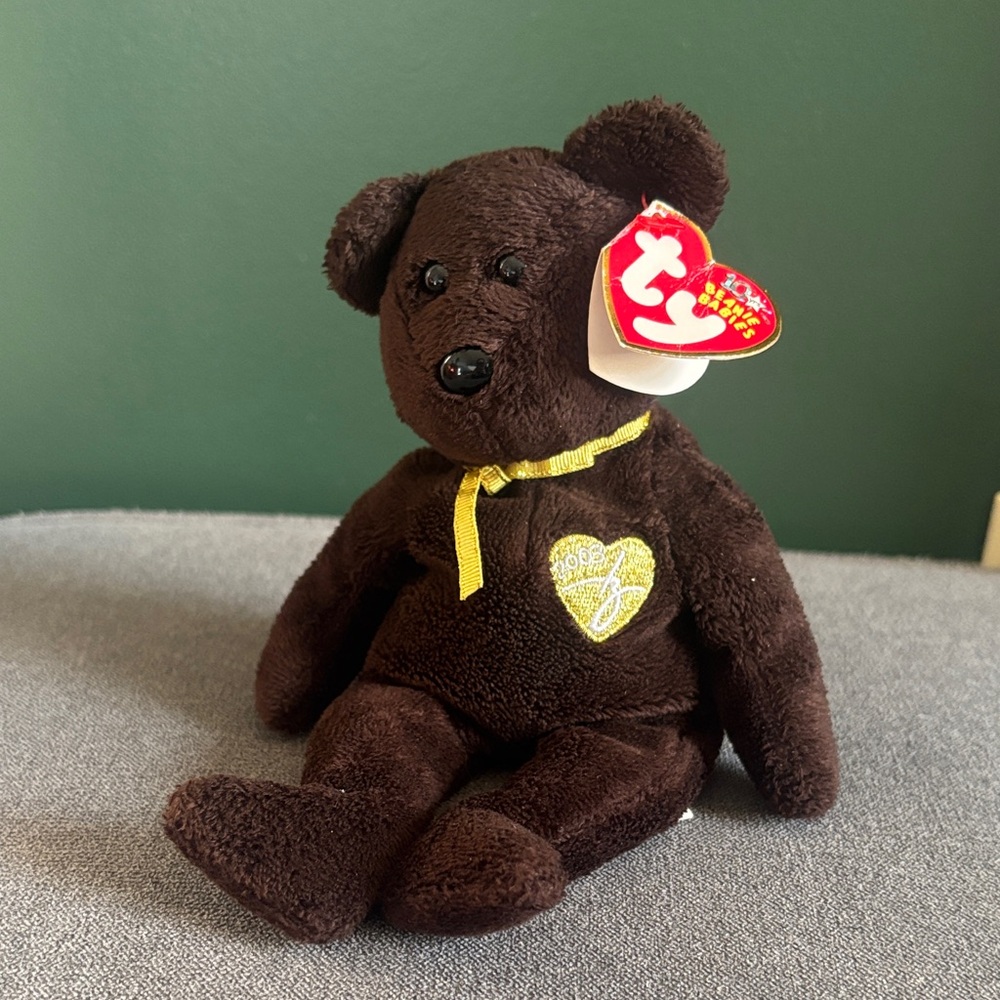 Ty Brown Bear Plush with Yellow Heart Patch